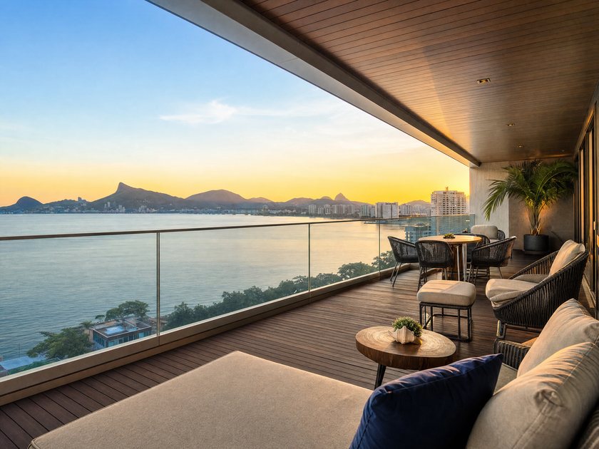 Varanda de cobertura duplex no Ingá, com vista para a baía